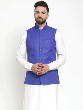 Men Royal-Blue Solid Nehru Jacket