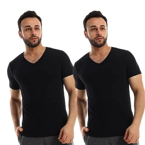 Men T-Shirt Half Sleeves V-Neck - 2 Pieces - Black