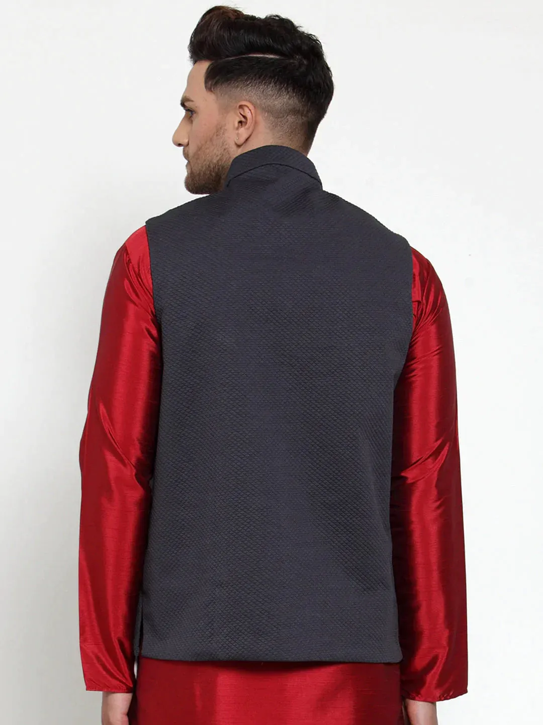 Men'S Navy Woven Nehru Jacket