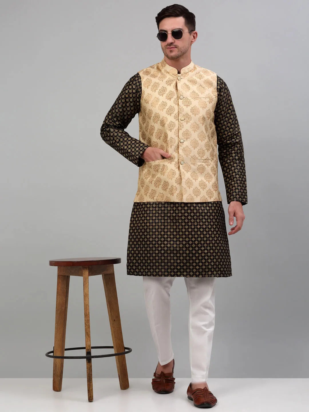 Men's Printed Nehru Jacket With Kurta Pyjama Set