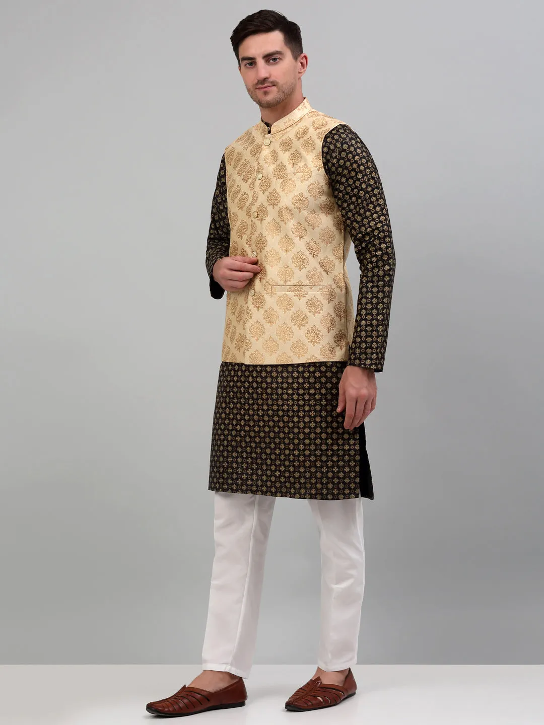 Men's Printed Nehru Jacket With Kurta Pyjama Set