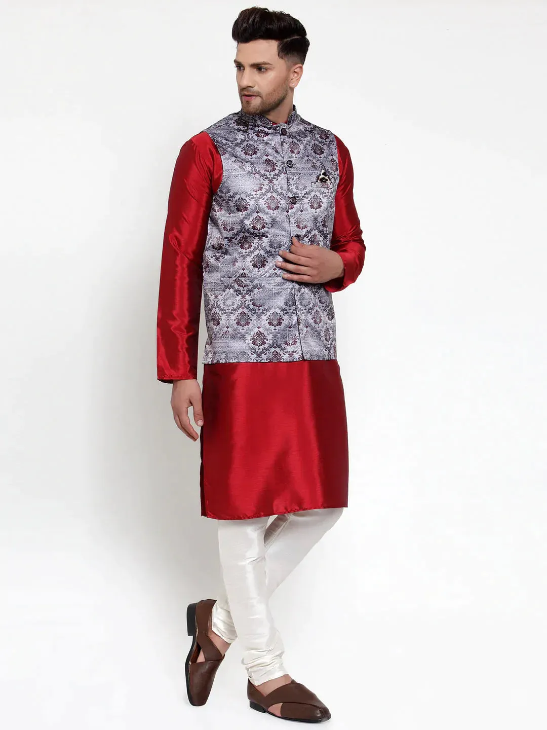 Men'S Purple Printed Nehru Jacket