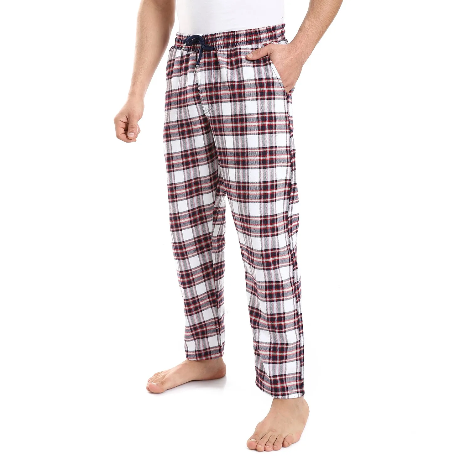 Men's Red Cotton winter Check Pants - Red