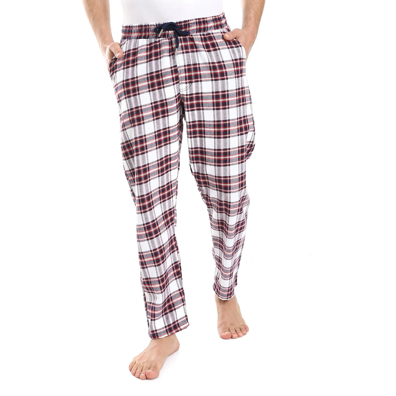 Men's Red Cotton winter Check Pants - Red