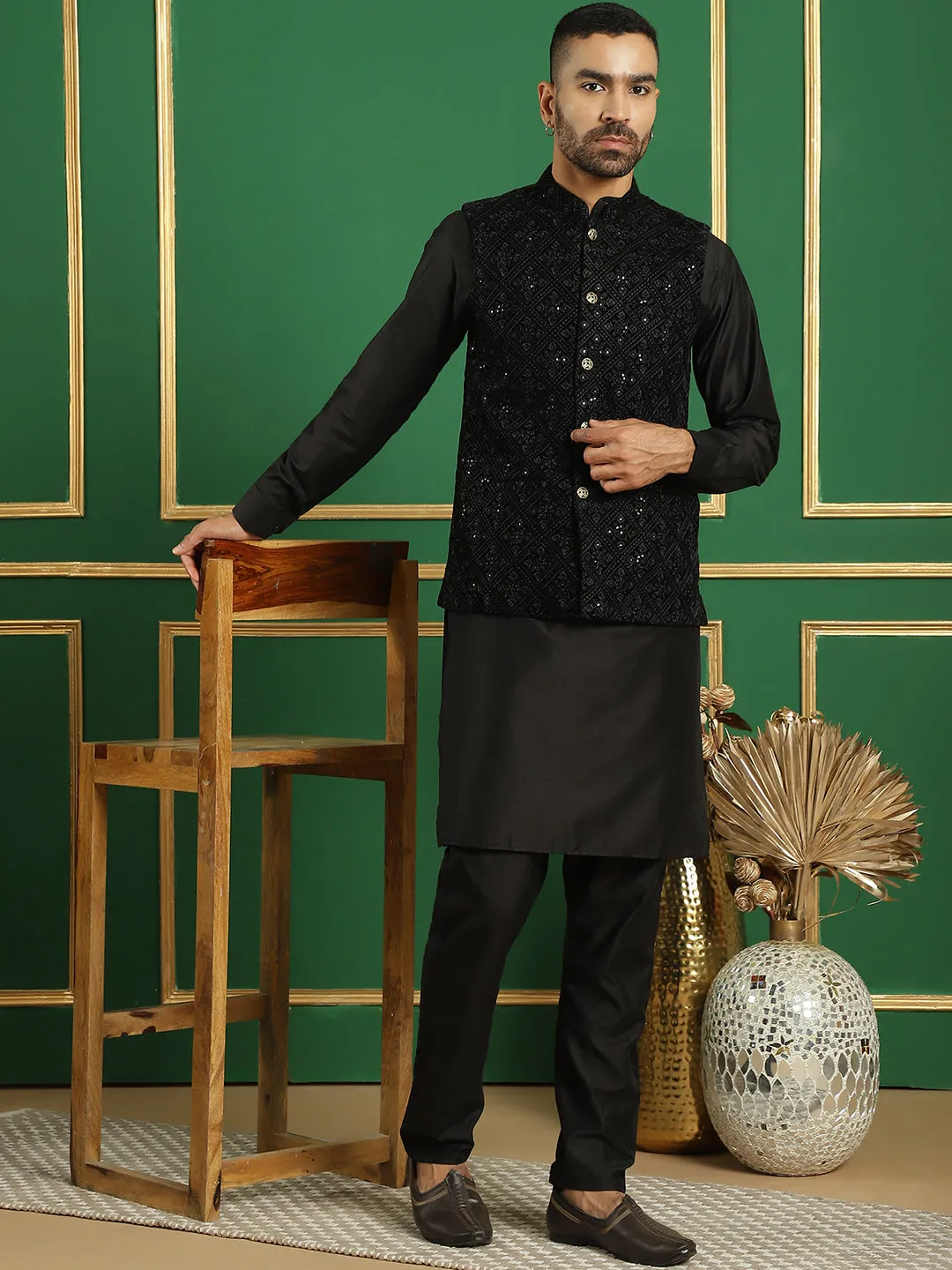 Men'S Sequins Velvet Nehru Jacket