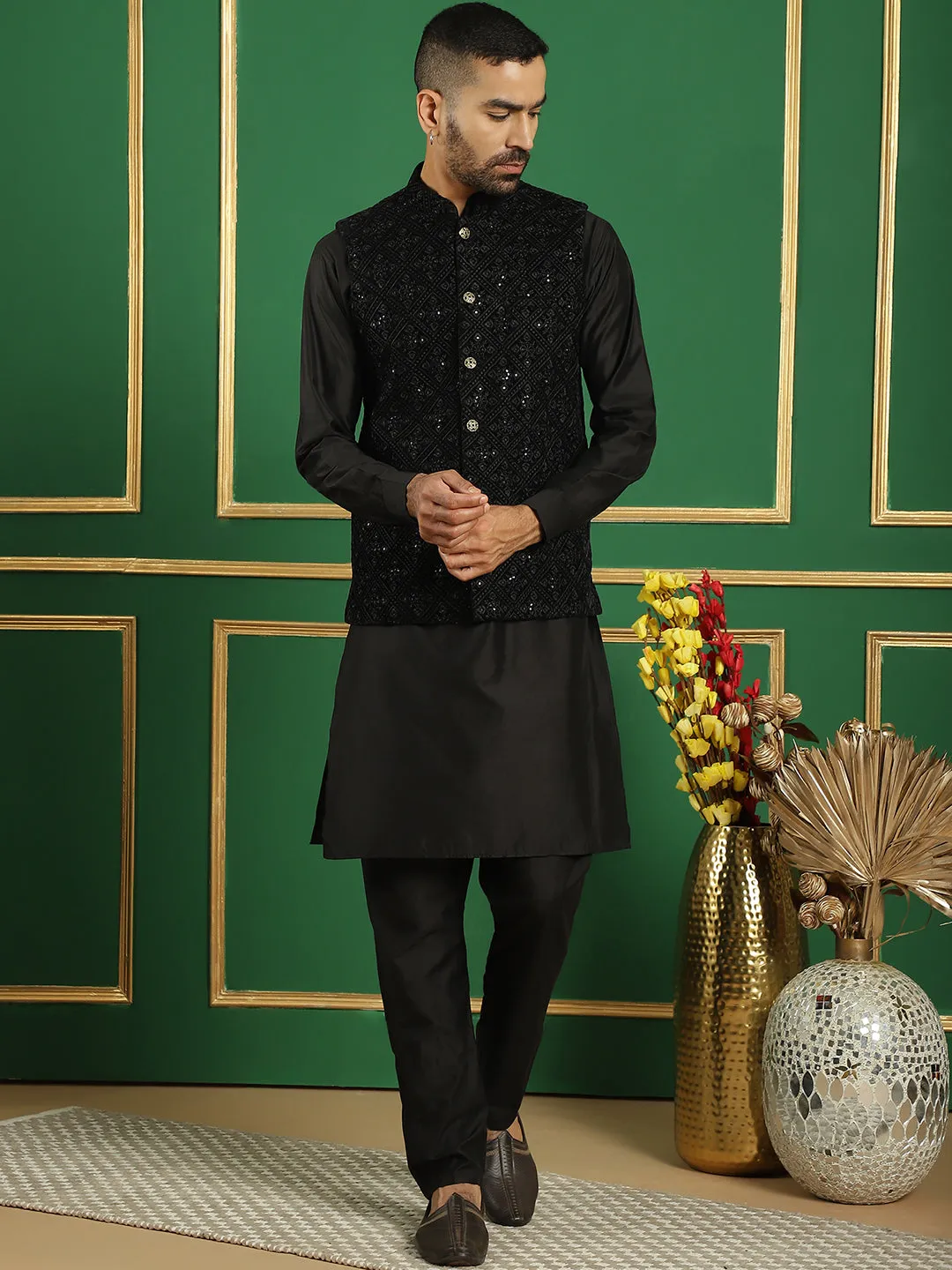 Men'S Sequins Velvet Nehru Jacket