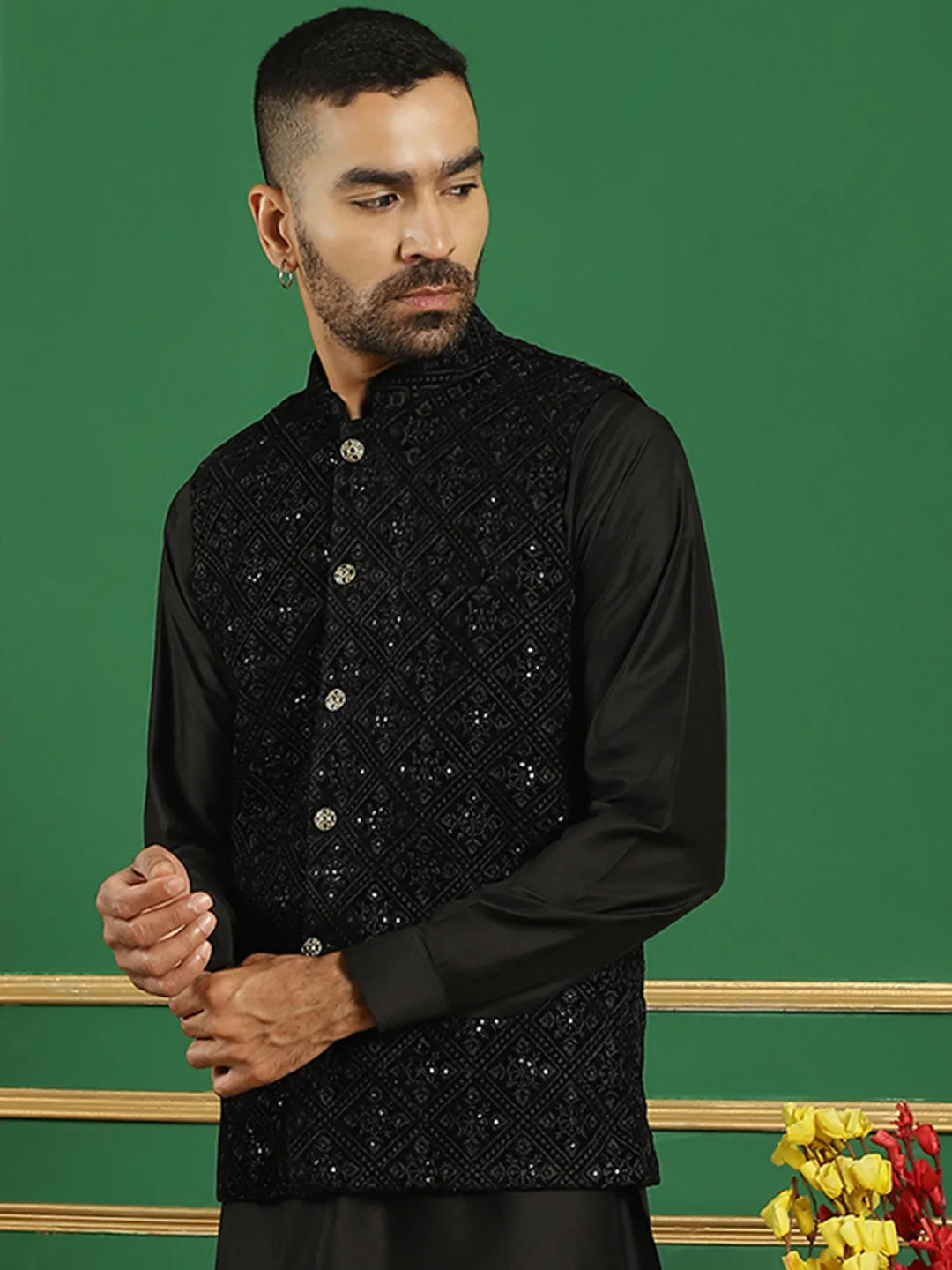 Men'S Sequins Velvet Nehru Jacket