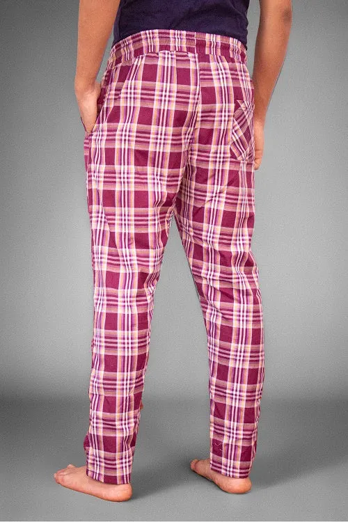 Men's Summer Check Pants-Burgundy