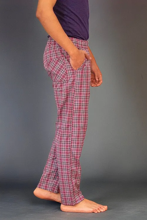 Men's Summer Check Pants-dark red