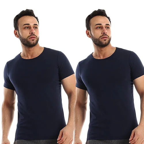 Men's T-Shirt, Half Sleeves Round Neck, 2 Pieces - Navy