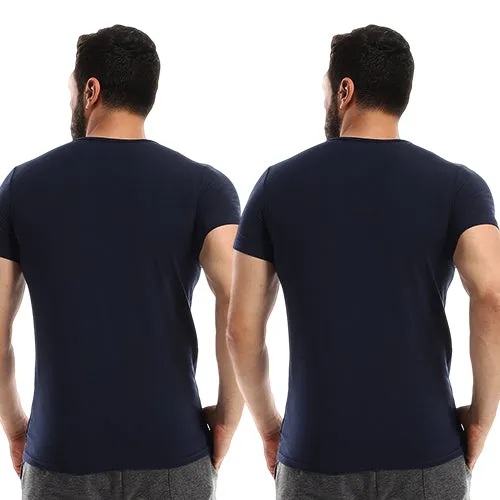 Men's T-Shirt, Half Sleeves Round Neck, 2 Pieces - Navy