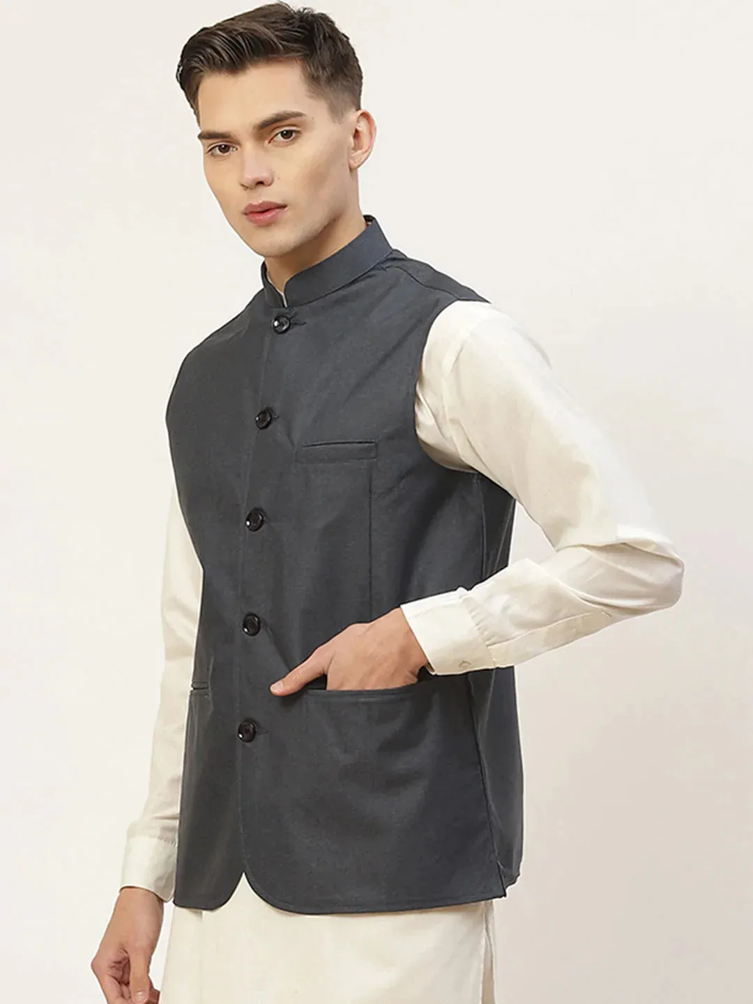 Men'S Teal Solid Nehru Jacket