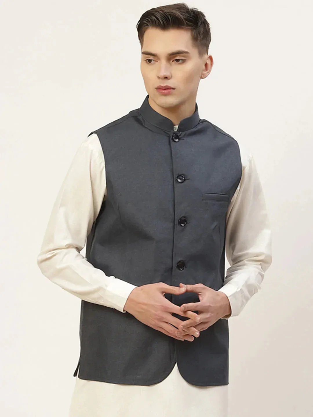 Men'S Teal Solid Nehru Jacket