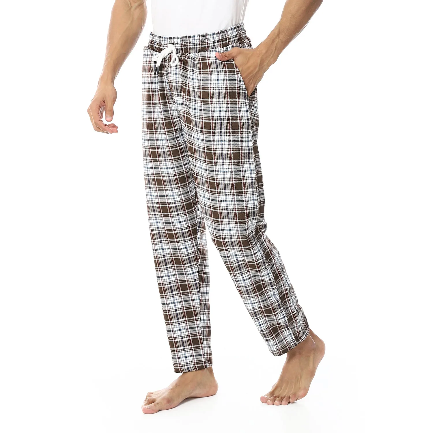 Men's Winter Check Pants - Brown