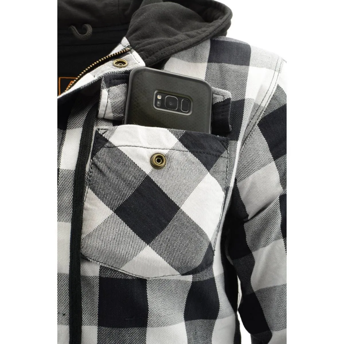 Milwaukee Leather MPM1629 Men's Plaid Hooded Flannel Biker Shirt with CE Approved Armor - Reinforced w/ Aramid Fibers