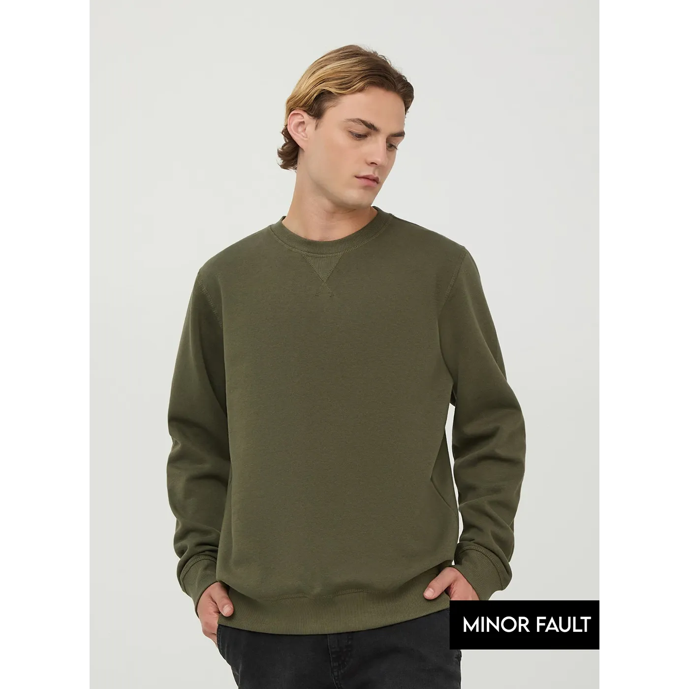 (Minor Fault) Olive Basic Regular Fit Sweatshirt