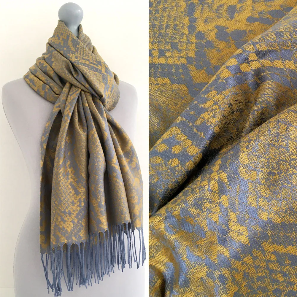 MUSTARD YELLOW LARGE SNAKESKIN PRINT REVERSIBLE PASHMINA SHAWL SCARF