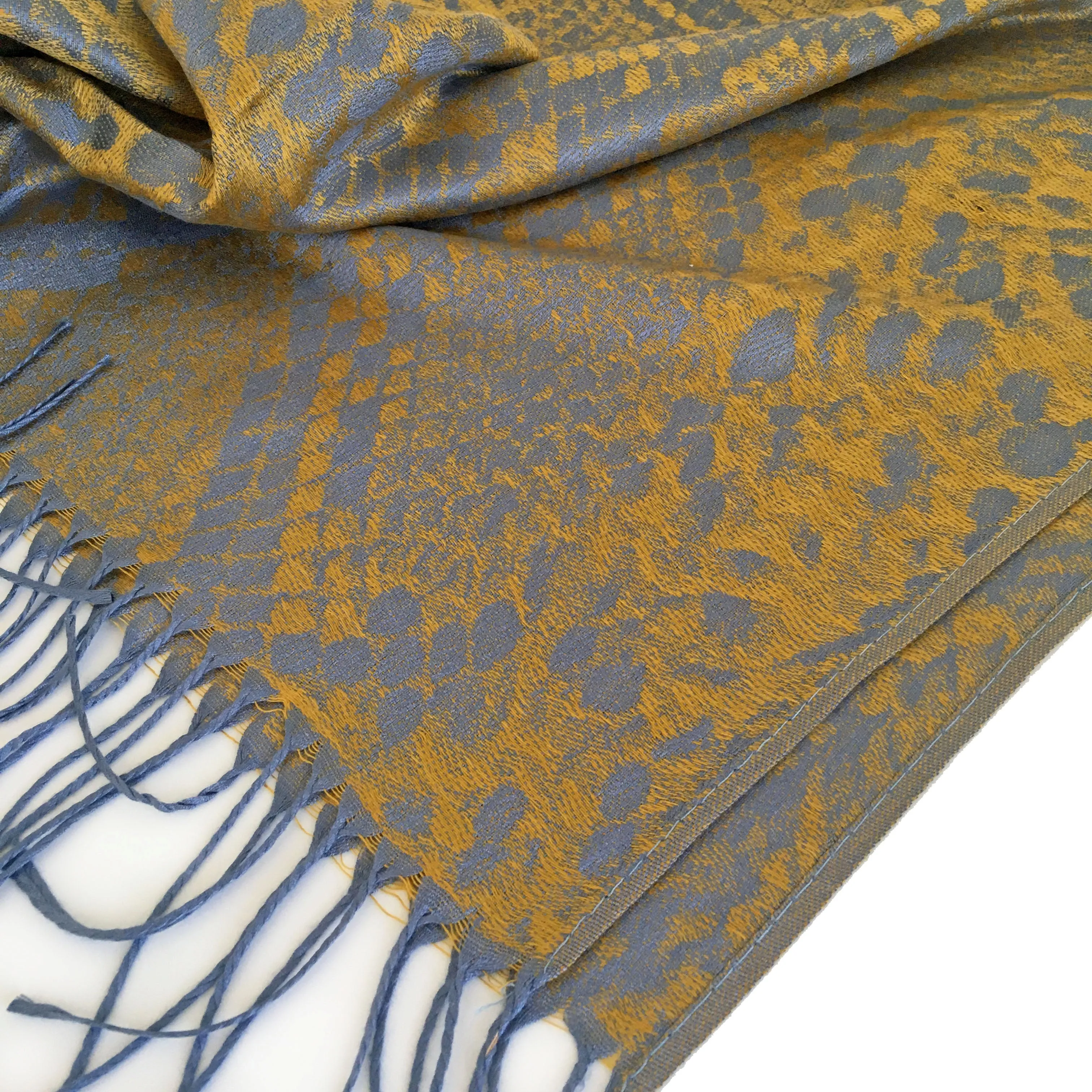 MUSTARD YELLOW LARGE SNAKESKIN PRINT REVERSIBLE PASHMINA SHAWL SCARF