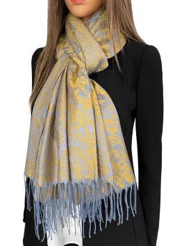 MUSTARD YELLOW LARGE SNAKESKIN PRINT REVERSIBLE PASHMINA SHAWL SCARF