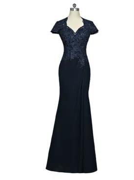 Navy Blue Mermaid Cap Sleeves Mother Of The Bride Dresses