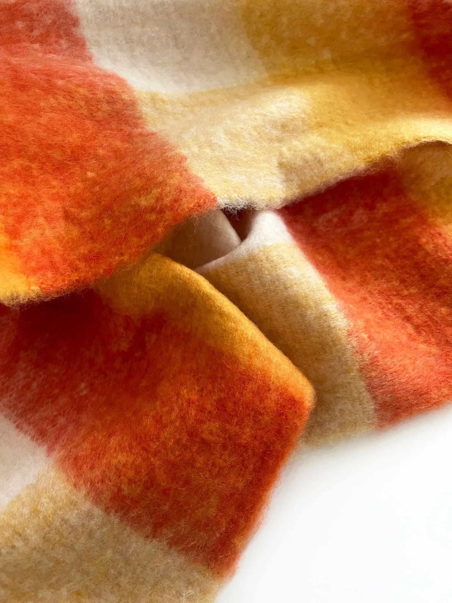 ORANGE CHECKED WOOL RAINBOW BLANKET SCARF OVERSIZED WINTER SHAWL WRAP