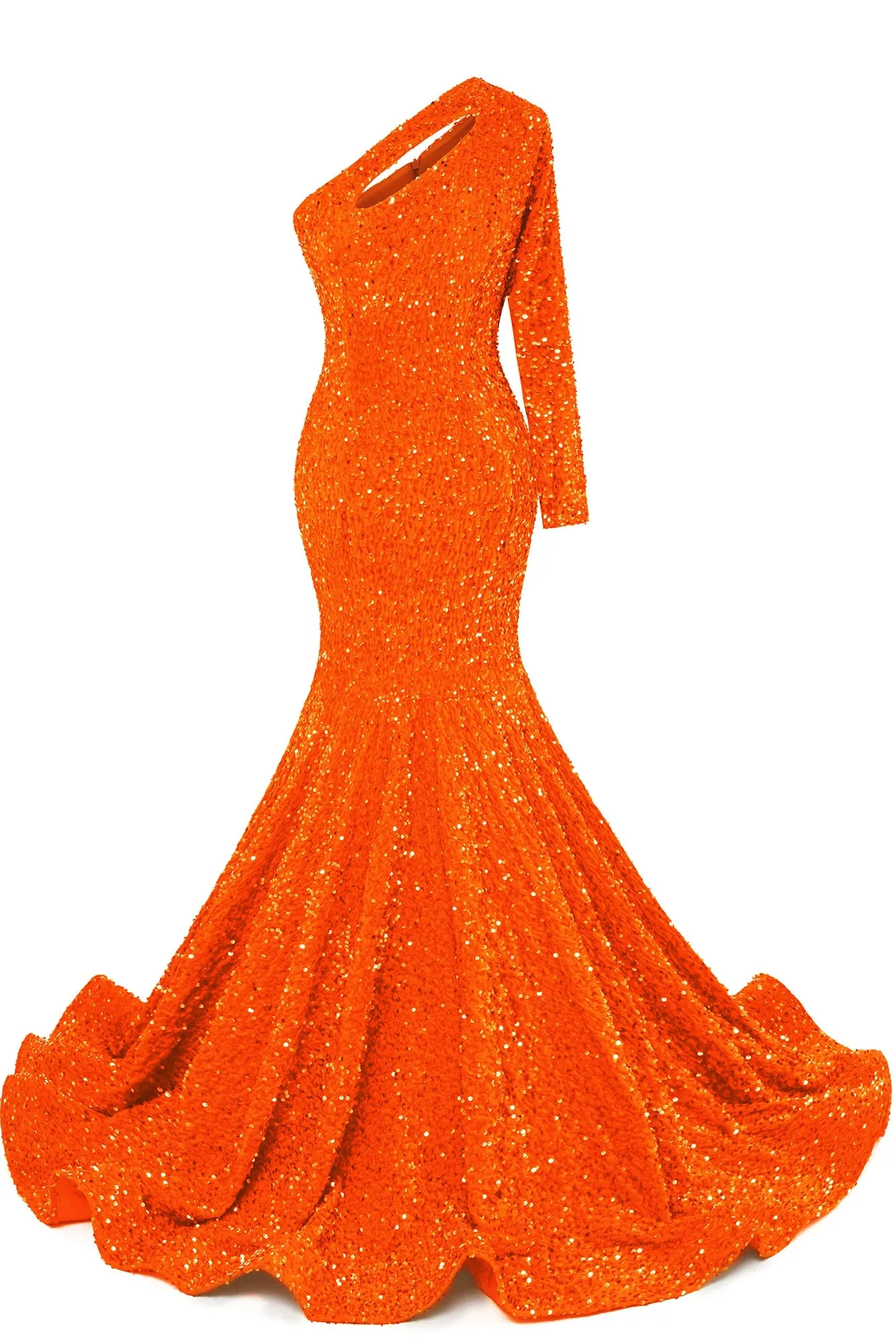 Orange Sequins Mermaid Prom Dresses One Shoulder Evening Dresses Floor Length Wedding Party Gowns