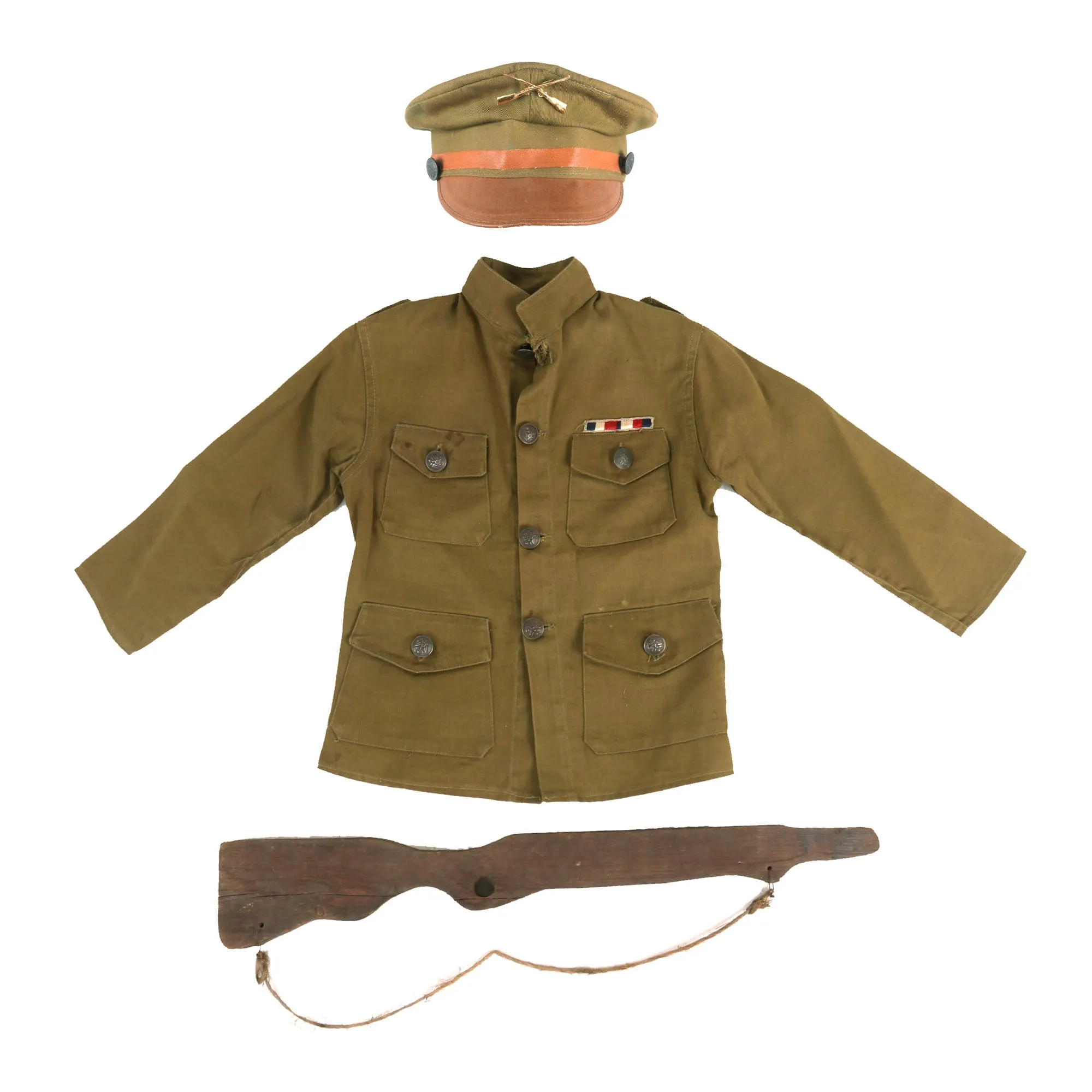 Original U.S. WWII Era Army Children’s Uniform Jacket & Visor Cap with Wood Rifle