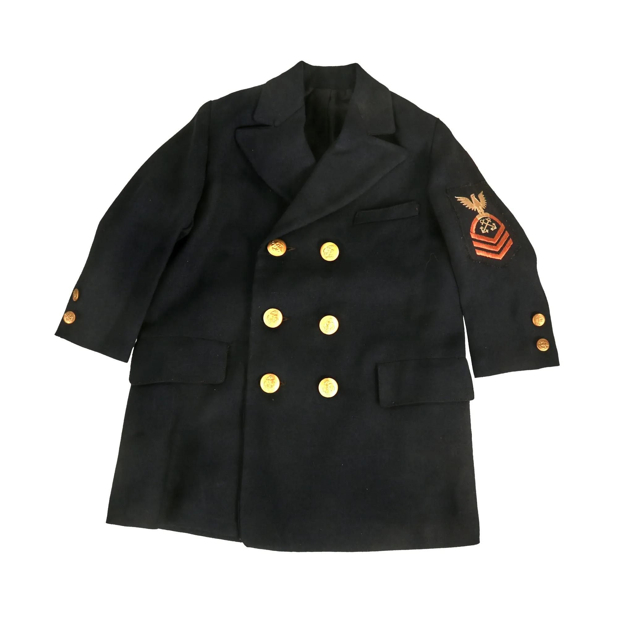 Original U.S. WWII Era Children’s U.S. Navy Chief Boatswain’s Mate Blue Service Dress Uniform Jacket With Cap by Saks & Company, Washington, D.C.