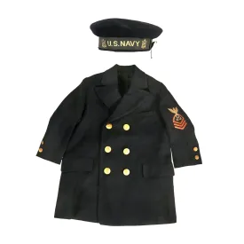 Original U.S. WWII Era Children’s U.S. Navy Chief Boatswain’s Mate Blue Service Dress Uniform Jacket With Cap by Saks & Company, Washington, D.C.