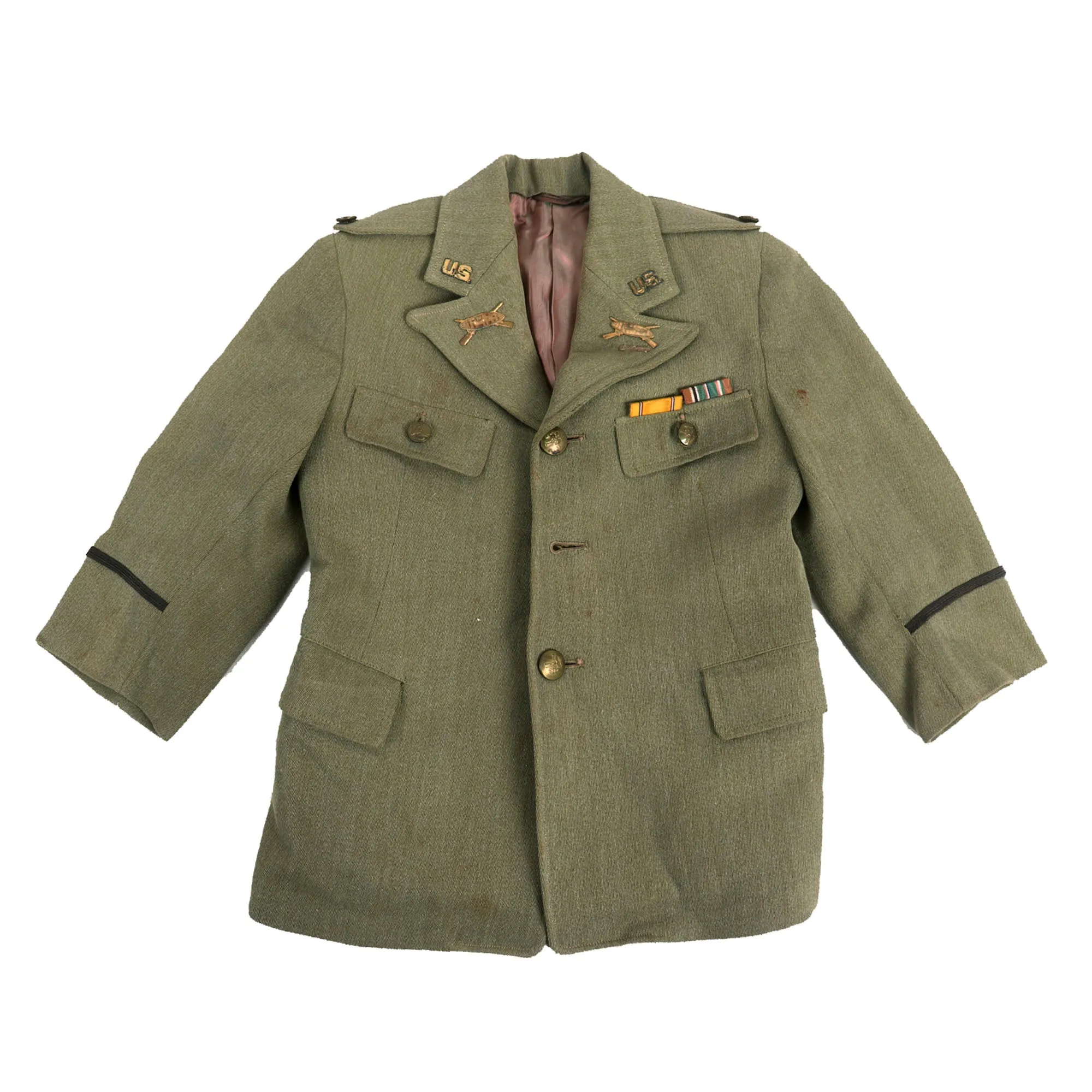 Original U.S. WWII Era Tank Corps Children’s Class-A Uniform Set With Trousers and Boots - Ribbons