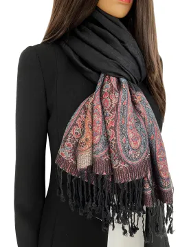 PAISLEY PRINT BLACK LIGHTWEIGHT PASHMINA SHAWL SCARF