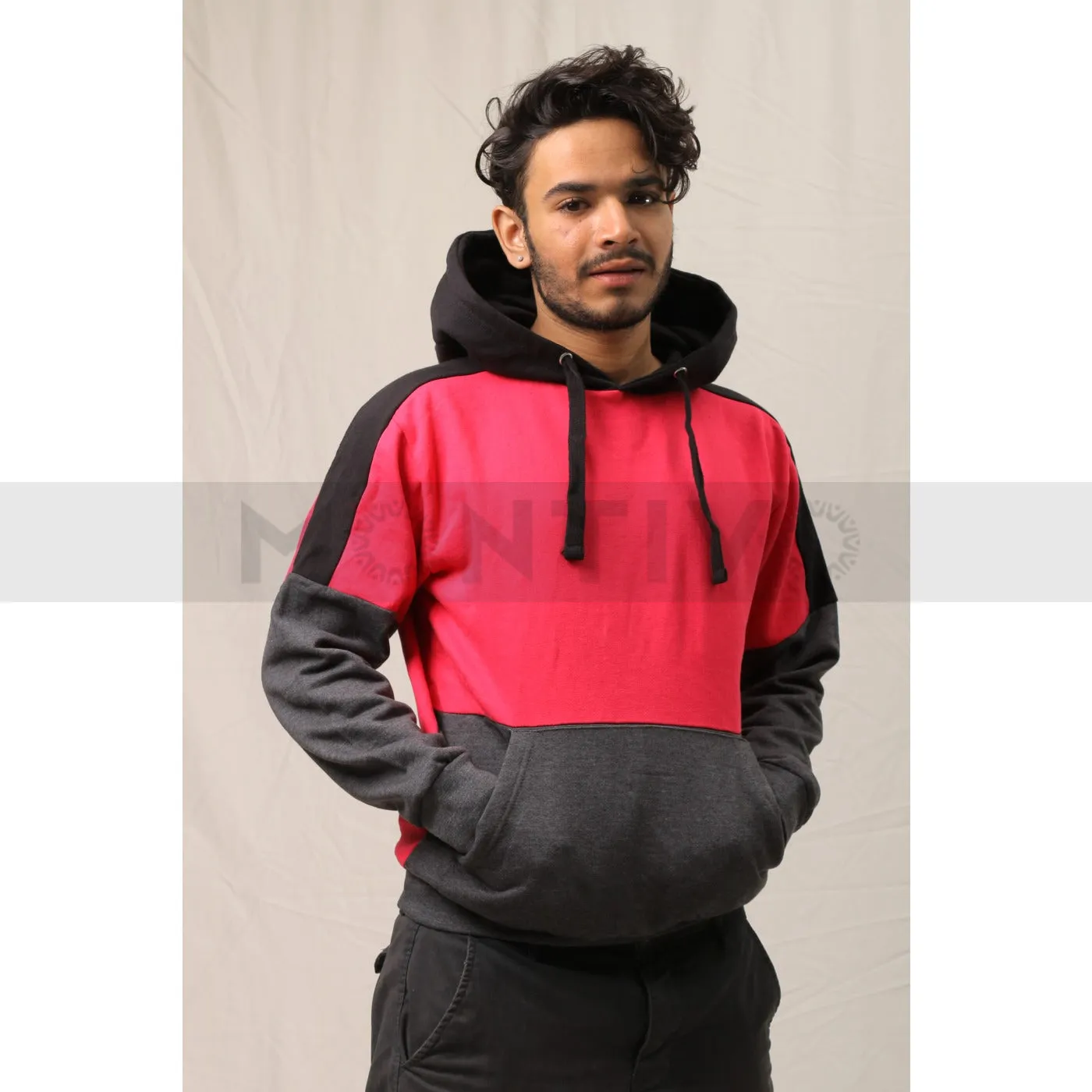 Pink Charcoal Colour Block Hoodie