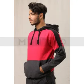 Pink Charcoal Colour Block Hoodie