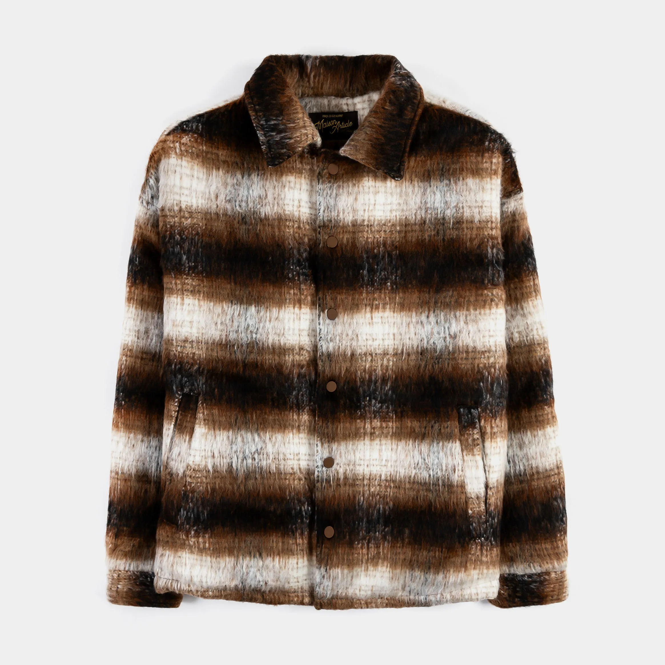 Plaid Long Hair Mens Jacket (Brown/White)