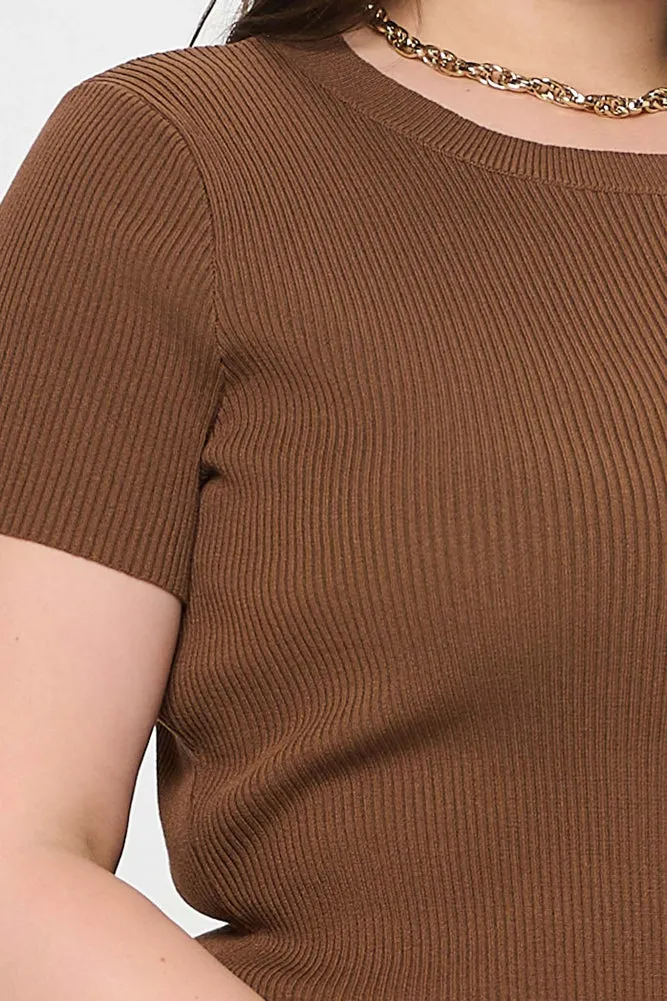 Plus Ribbed Sweater in Chocolate by Blu Pepper