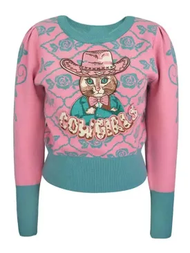 Pre Order:  Cat Cow Girl Jacquard Embroidery Sweater