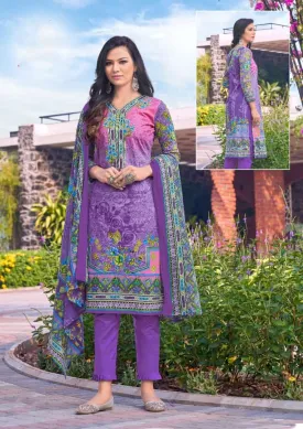 Printed Lawn Cotton Purple Pakistani Dress Material for Ladies