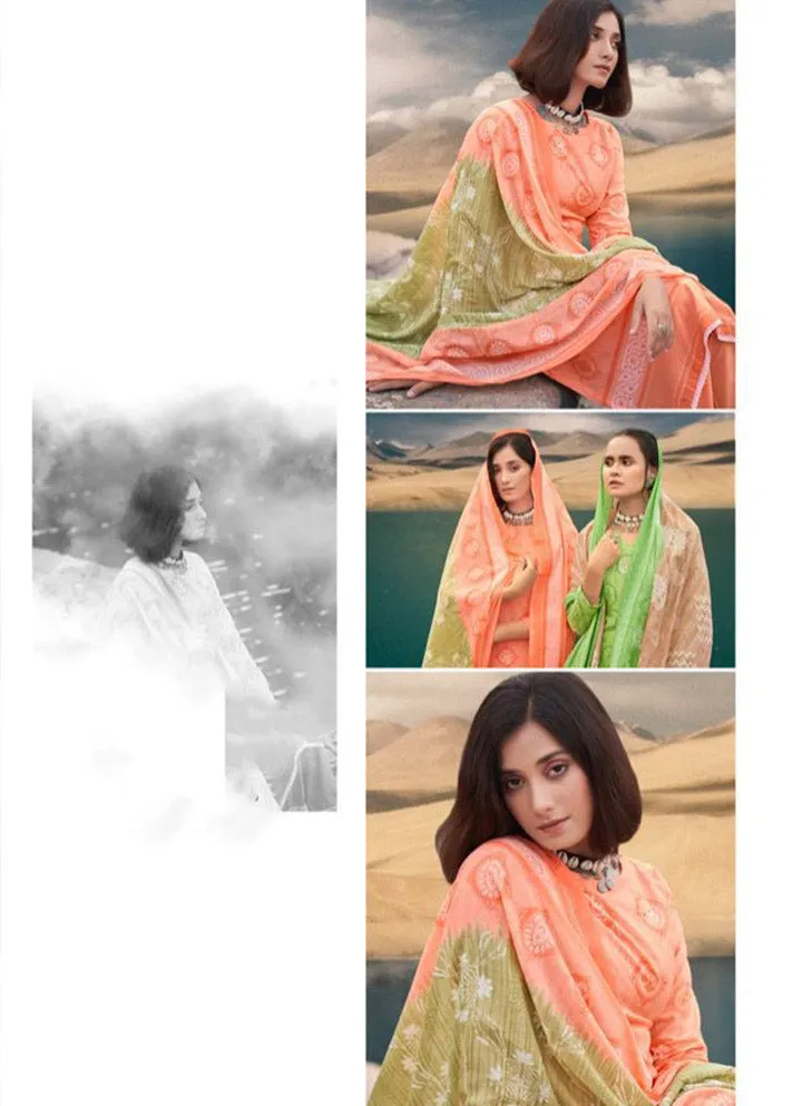 Pure Cotton Orange Unstitched Printed Suit Material