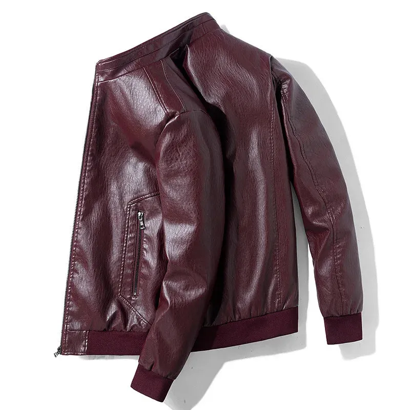 Renzo Winter Men's PU Leather Zipper Solid color Jacket /Biker Jacket