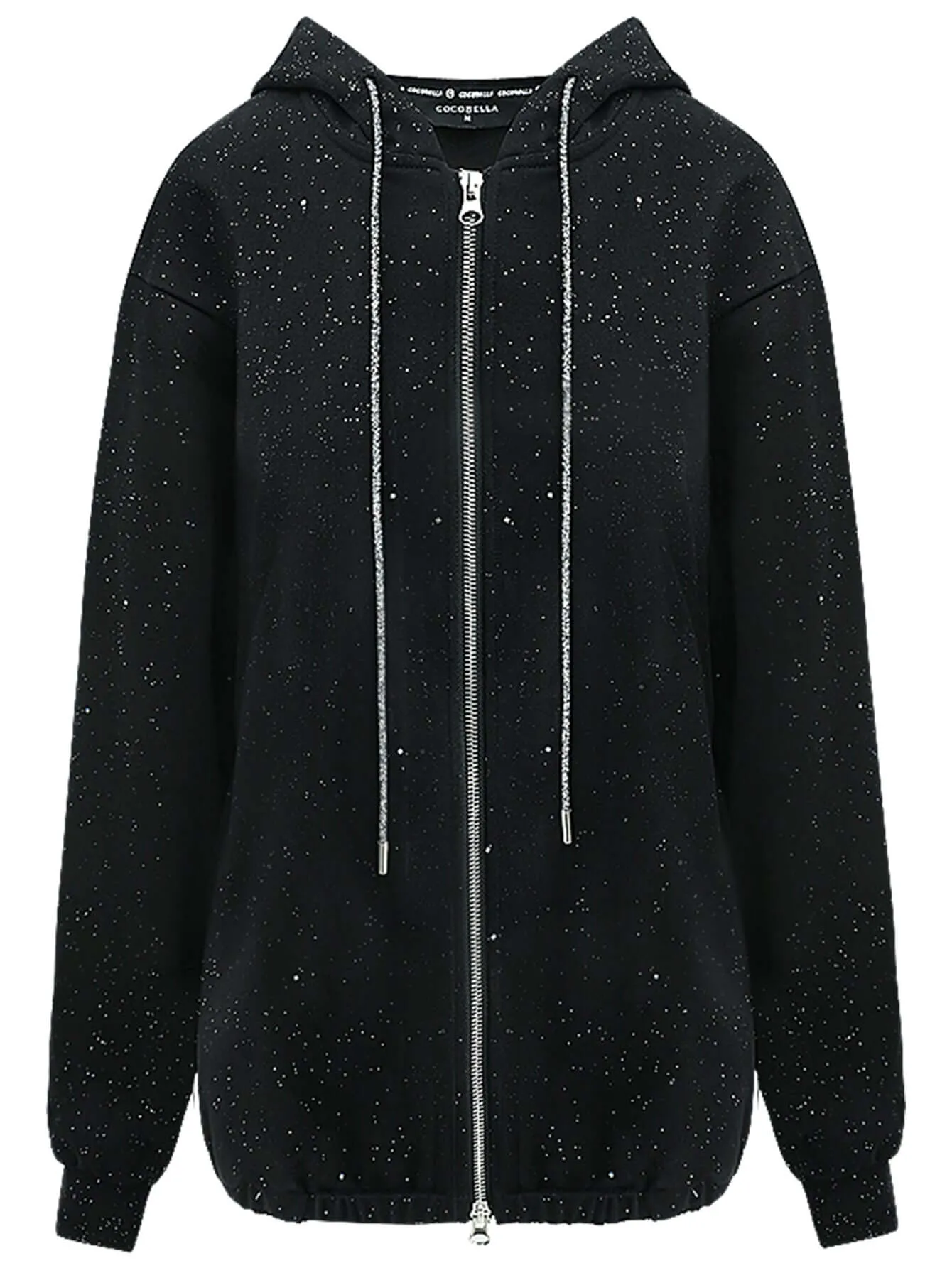 Sequined Zip-up Black Hooded Jacket