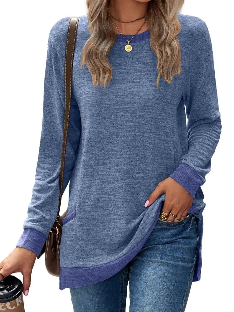 Solid Lightweight Sweatshirt for Women - Comfortable Polyester Blend, O-Neck Collar, Full-Length Sleeves