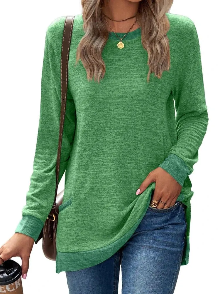 Solid Lightweight Sweatshirt for Women - Comfortable Polyester Blend, O-Neck Collar, Full-Length Sleeves