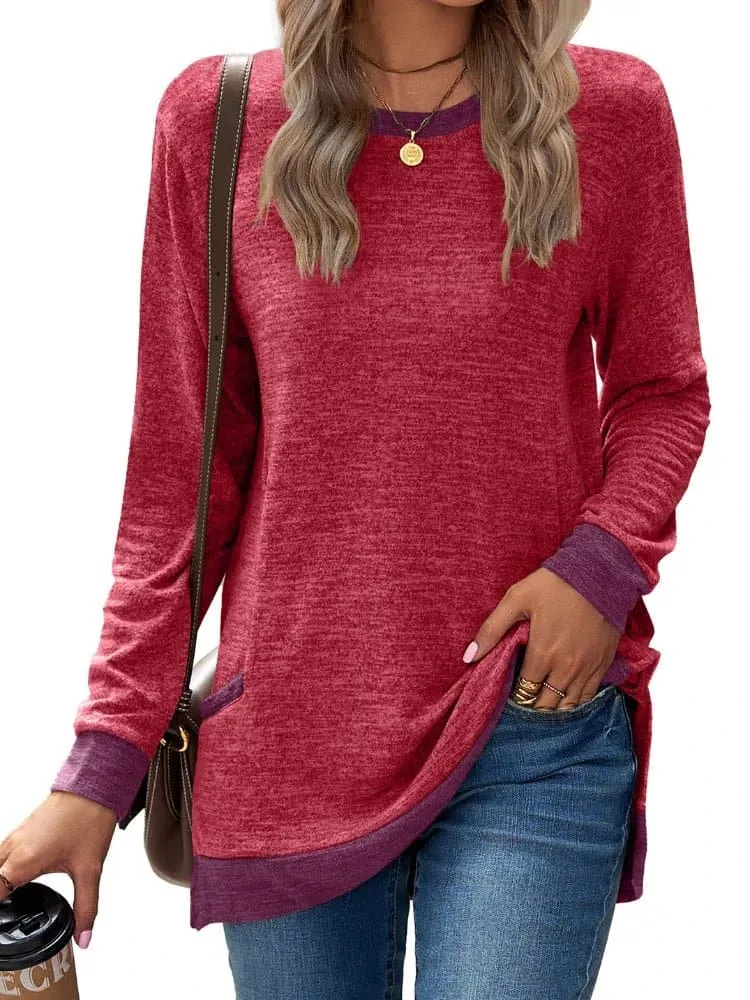 Solid Lightweight Sweatshirt for Women - Comfortable Polyester Blend, O-Neck Collar, Full-Length Sleeves