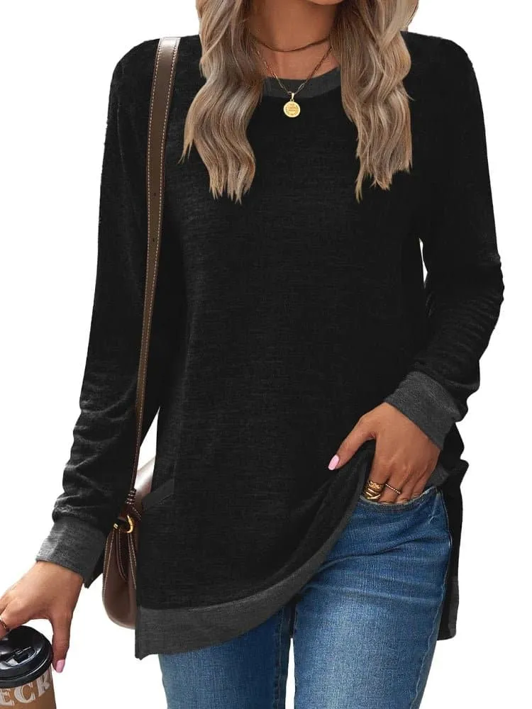 Solid Lightweight Sweatshirt for Women - Comfortable Polyester Blend, O-Neck Collar, Full-Length Sleeves