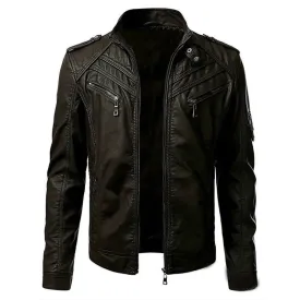 Street Leather Jacket Men Winter Fleece Motorcycle Pu Leahter Jacket Male Stand Collar Casual Windbreaker Slim Coat S-5XL