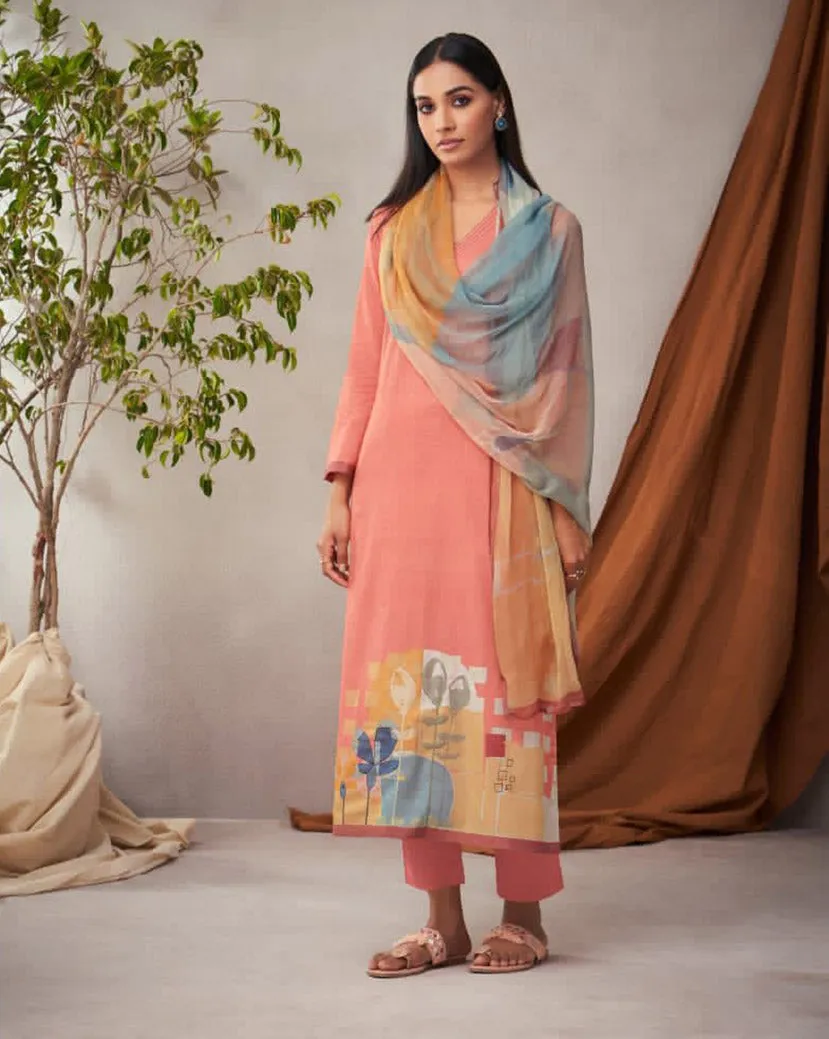 Sudriti Sahiba Orange Unstitched Pure Cotton Suits