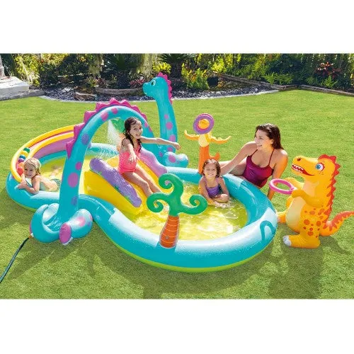 Super Cool Children’s Outdoor Dinoland Inflatable Kiddie Pool Park With Water Slide