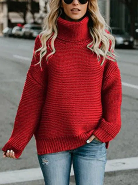 Thick Knitted Turtleneck Sweater for Women - Cozy Winter Pullover