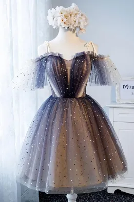 Unique Tulle Off The Shoulder Short Prom Dresses Lace Up Homecoming Dresses