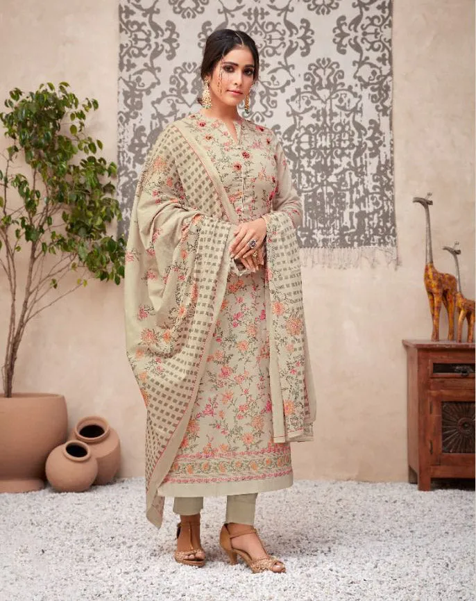 Unstitched Dress Printed Cotton Suits With Kota Work